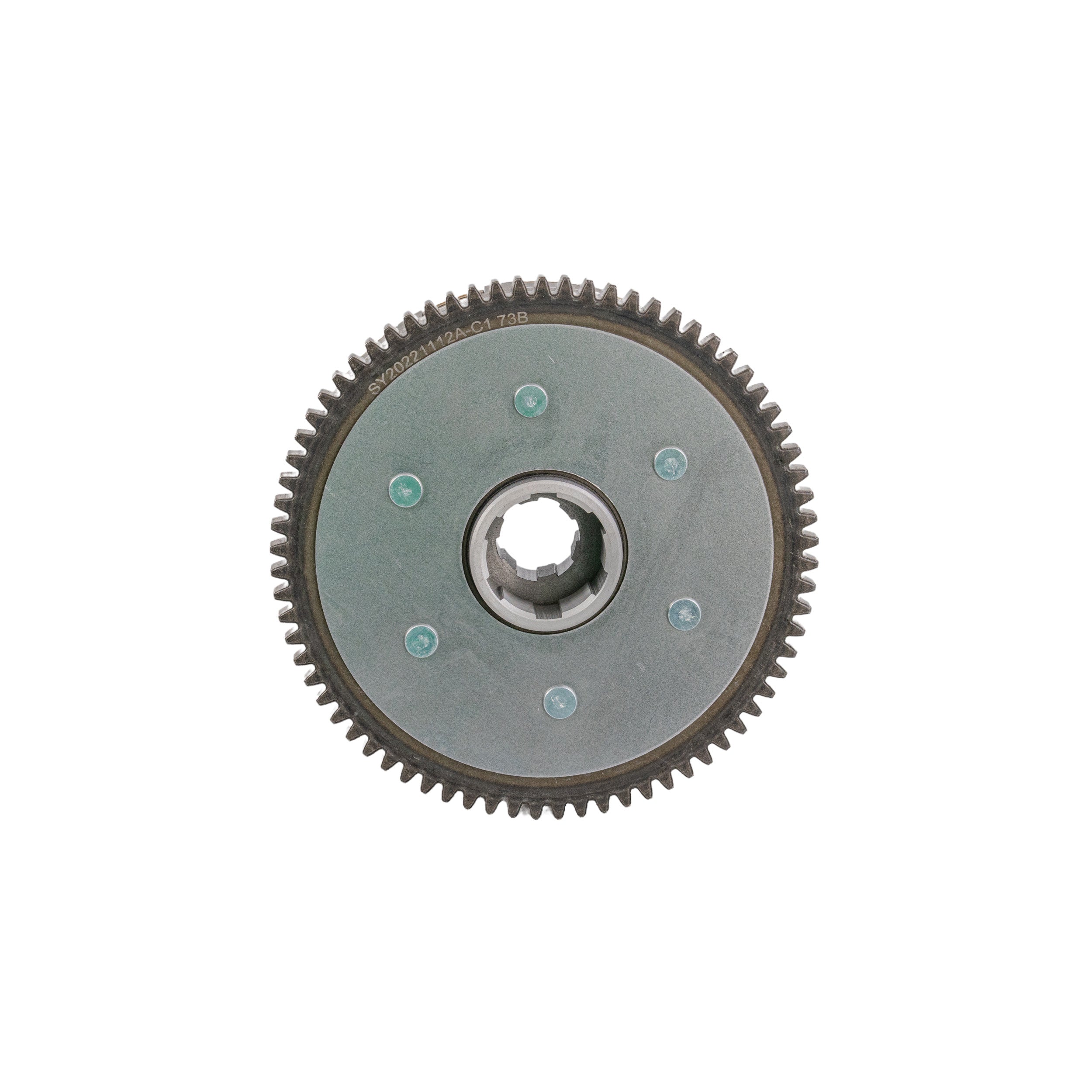 Clutch Assembly with 5 Plates for 110cc, 125cc, 150cc, & 200cc ATVs & Dirt Bikes; close-up of the metal gear component, showcasing intricate teeth design suitable for various models.