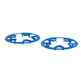 Blue Drive Wheel Rim Insert for the Invacare TDX SP2 Power Chair, featuring a pair of circular blue plastic objects with multiple holes, designed to accentuate the drive wheel's standard dark gray/black hub.