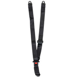 3-Point Seat Belt for Go-Karts featuring a black strap with a red logo, black seat belt buckle, and adjustable shoulder strap for enhanced safety.