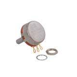 5K Ohm Throttle Potentiometer, a round metal component with serrated washer and jam nut, featuring gold and red metal parts, designed for smooth throttling and high-standard manufacturing.