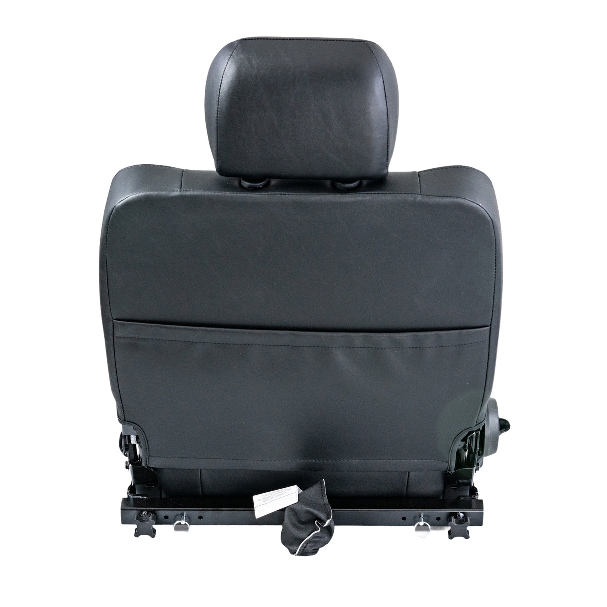 22x20 Hi-Back Seat Assembly for the Pride Maxima (SC901/SC941) featuring a black vinyl seat with headrest, armrests, and white tag, shown from the back with adjustable depth.