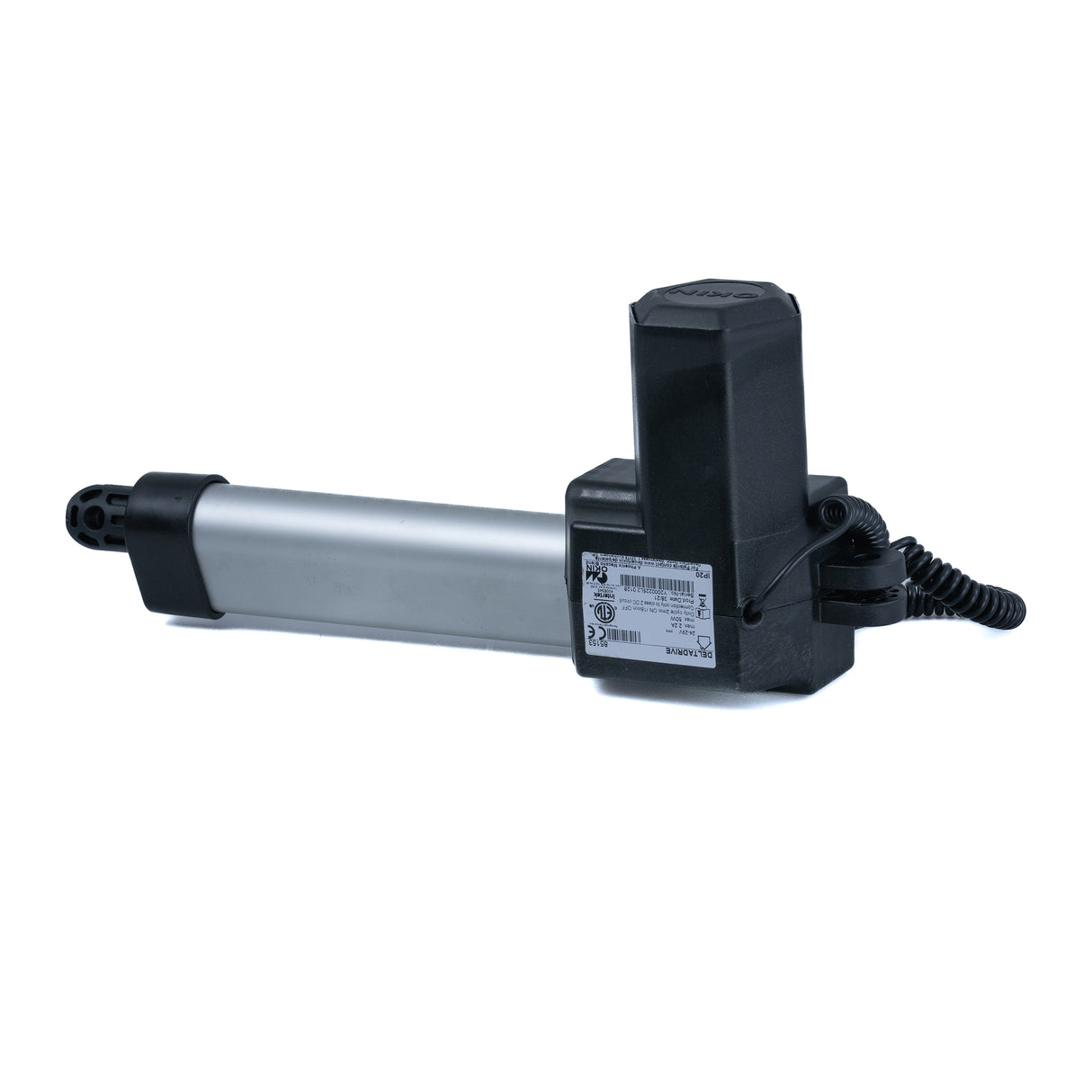 Delta Drive Recline Motor for Pride Lift Chairs (OKIN 85153), a black and silver machine with visible cylindrical components and coiled wiring, essential for reclining function in lift chairs.