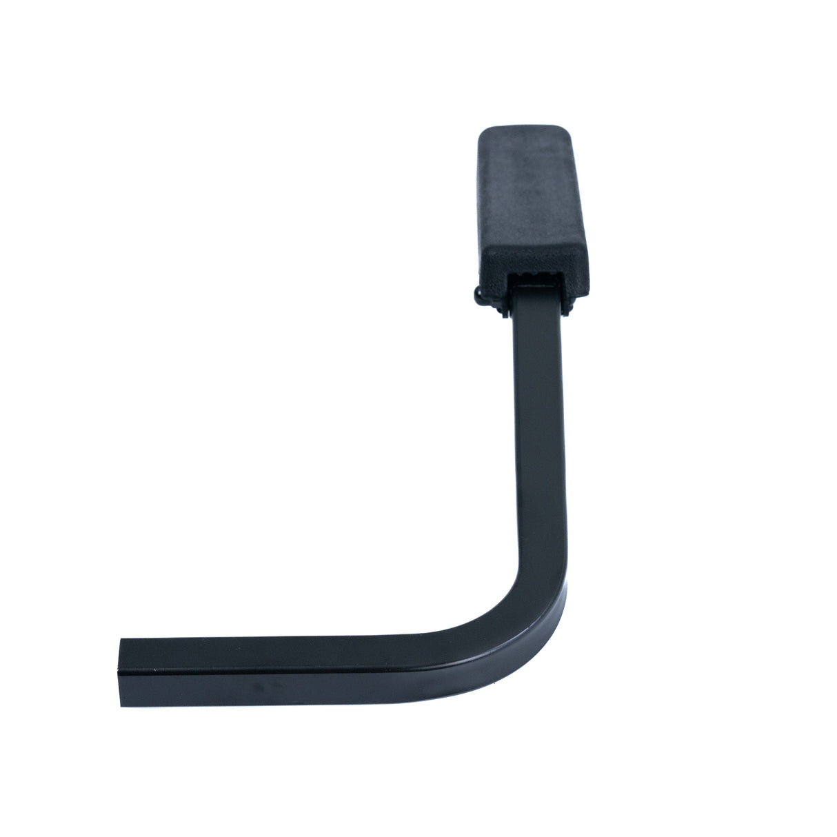 Right Armrest Assembly for the Golden Technologies LiteRider, Buzzaround Lite, and Buzzaround XL, featuring a black tool with a black handle, including the armrest pad, elbow bracket, and swivel hinge.