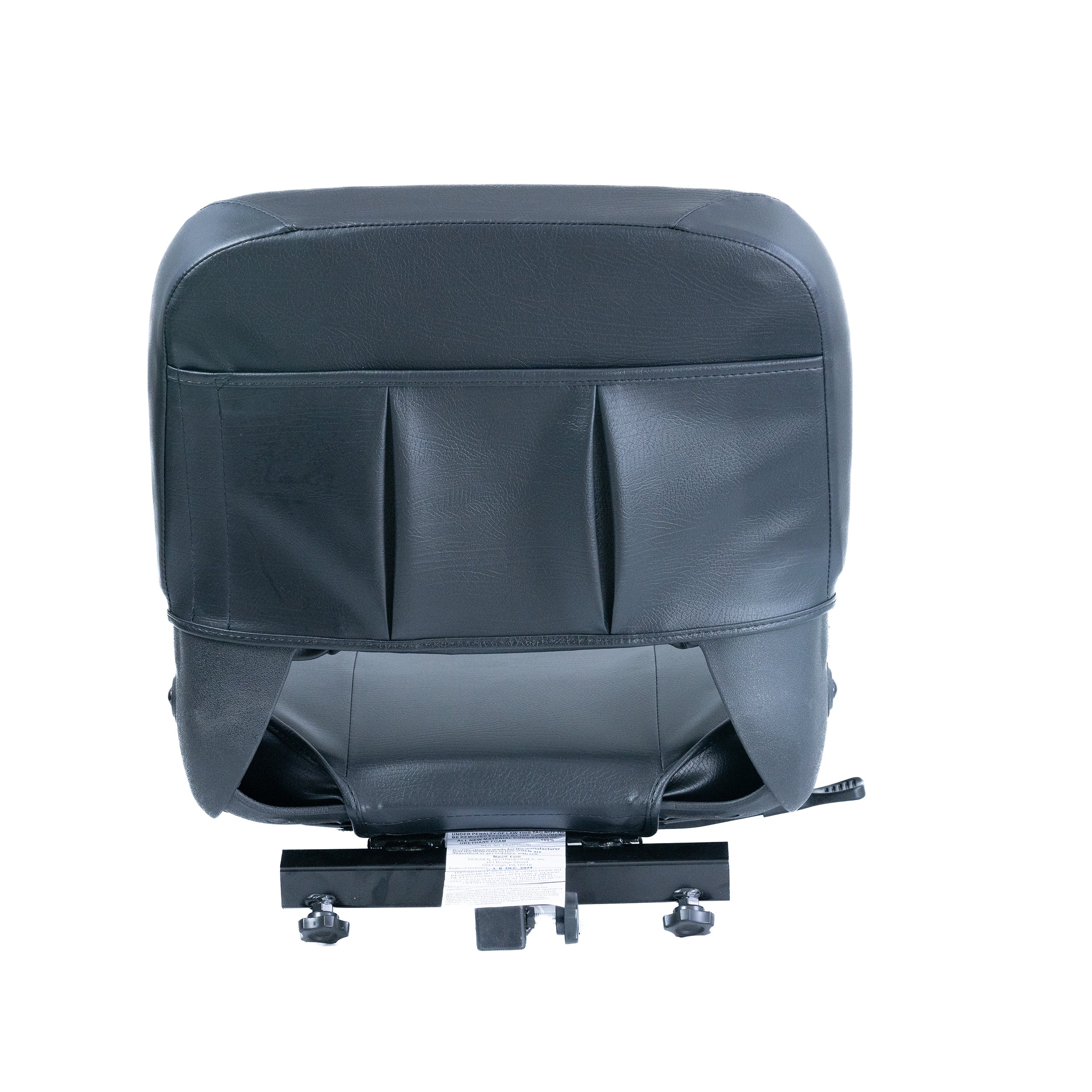 17x17 Black Seat Assembly for Golden Buzzaround XL (GB116), LiteRider PTC (GP162), & LiteRider (GL110) Scooters, featuring black leather upholstery and a 16 high back.