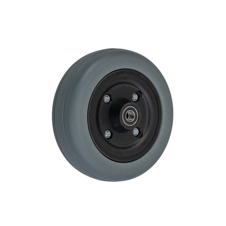 6x2 Caster Wheel Assembly for Invacare Power Chairs, featuring a black rubber rim, metal components, and a round center, designed for front and rear use with Invacare power chairs.