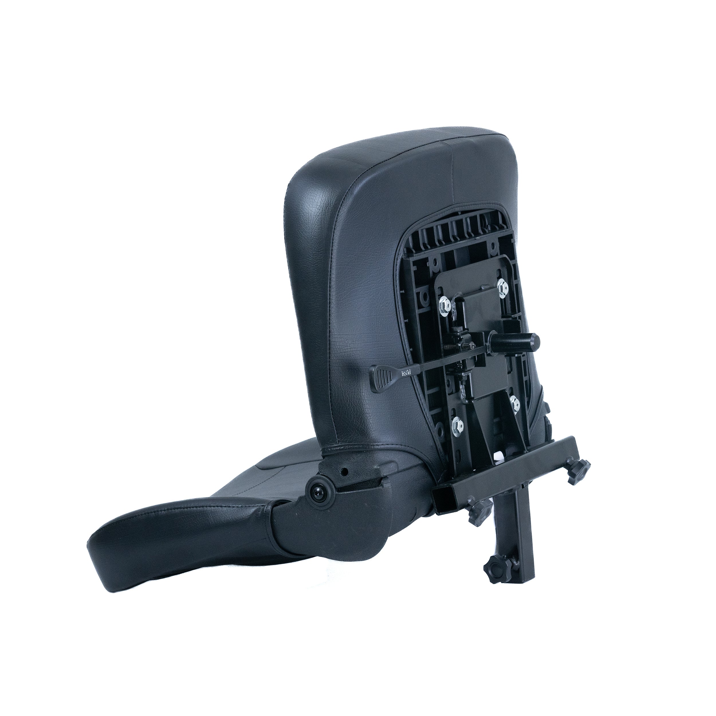 17x17 Black Seat Assembly for Golden Buzzaround XL (GB116), LiteRider PTC (GP162), & LiteRider (GL110) Scooters. Features black vinyl upholstery, a 16 high back, and set screws for armrests.