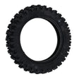 3.00-10 Dirt Bike Tire with QD015 Knobby Tread, featuring prominent treads suitable for mini dirt bikes with 49cc/50cc & 70cc engines, shown in close-up.