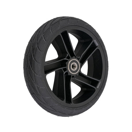 Rear Wheel Assembly for Ninebot ES1L Electric Scooters featuring a solid flat-free 8x2 tire, pre-installed 6001RS bearings, and a black plastic 5-spoke rim.