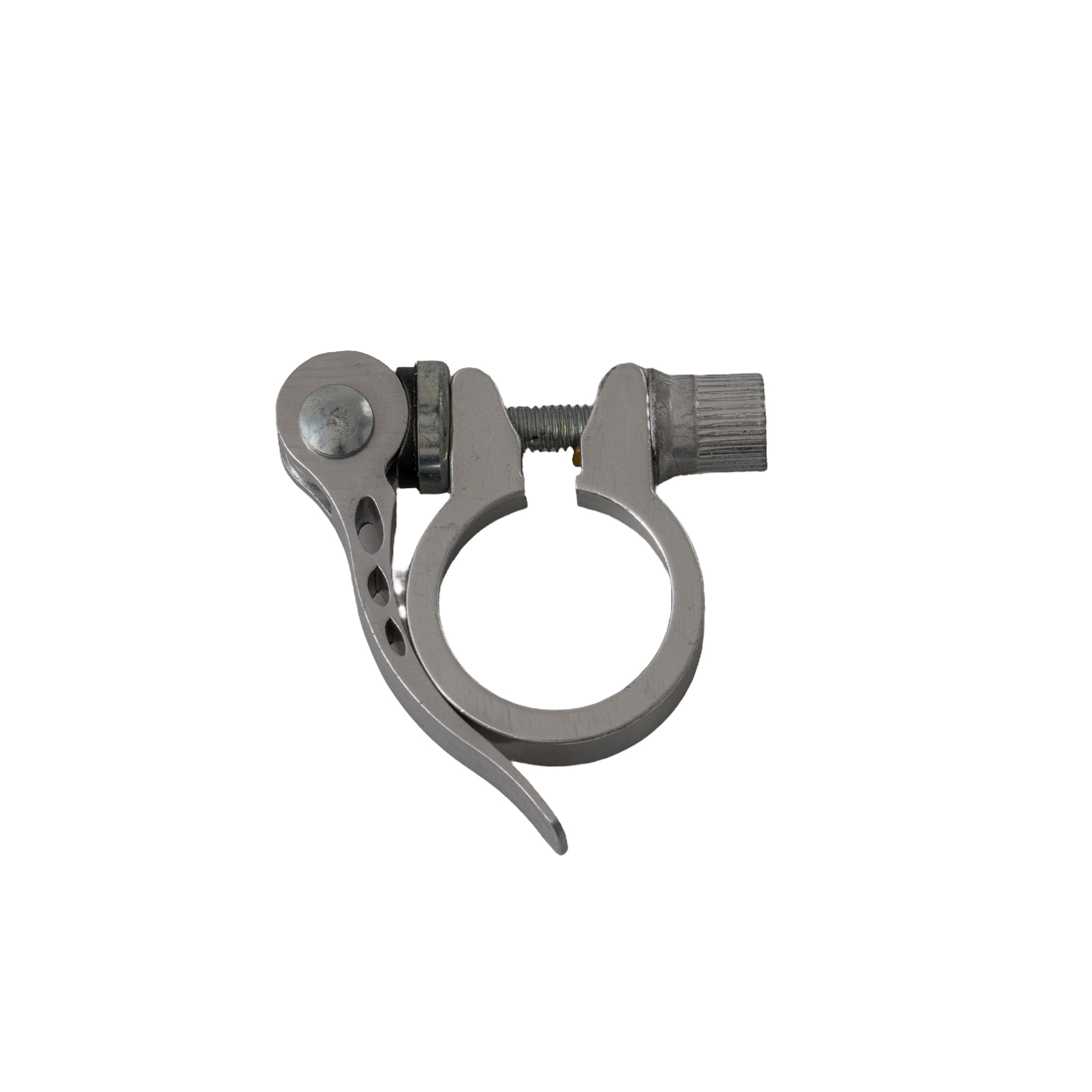 Universal Scooter Handlebar and Seat Post Clamp (Standard), featuring a close-up of a metal clamp with an adjustable screw, suitable for 28 mm handlebars and seat posts on various scooter brands.