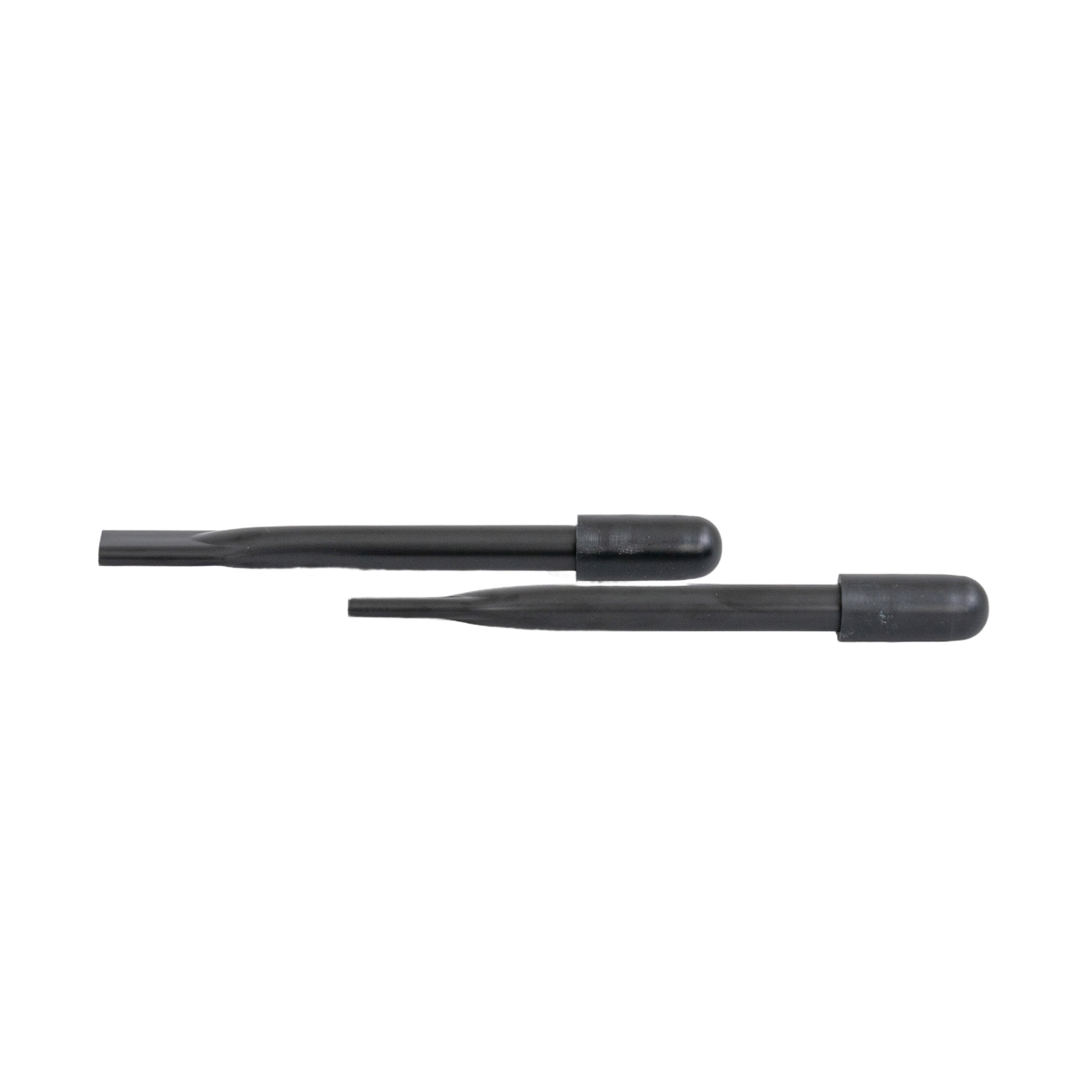 8 Black Brake Handle Extension Handles for Wheelchairs (Set of 2) shown close-up, highlighting their black metal construction and pointed tips, designed for easy installation on manual wheelchairs.