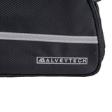 Close-up of the AlveyTech XL Rack Bag for Bicycles & E-Bikes, showing its black 420D ripstop polyester material and zippered main compartment.