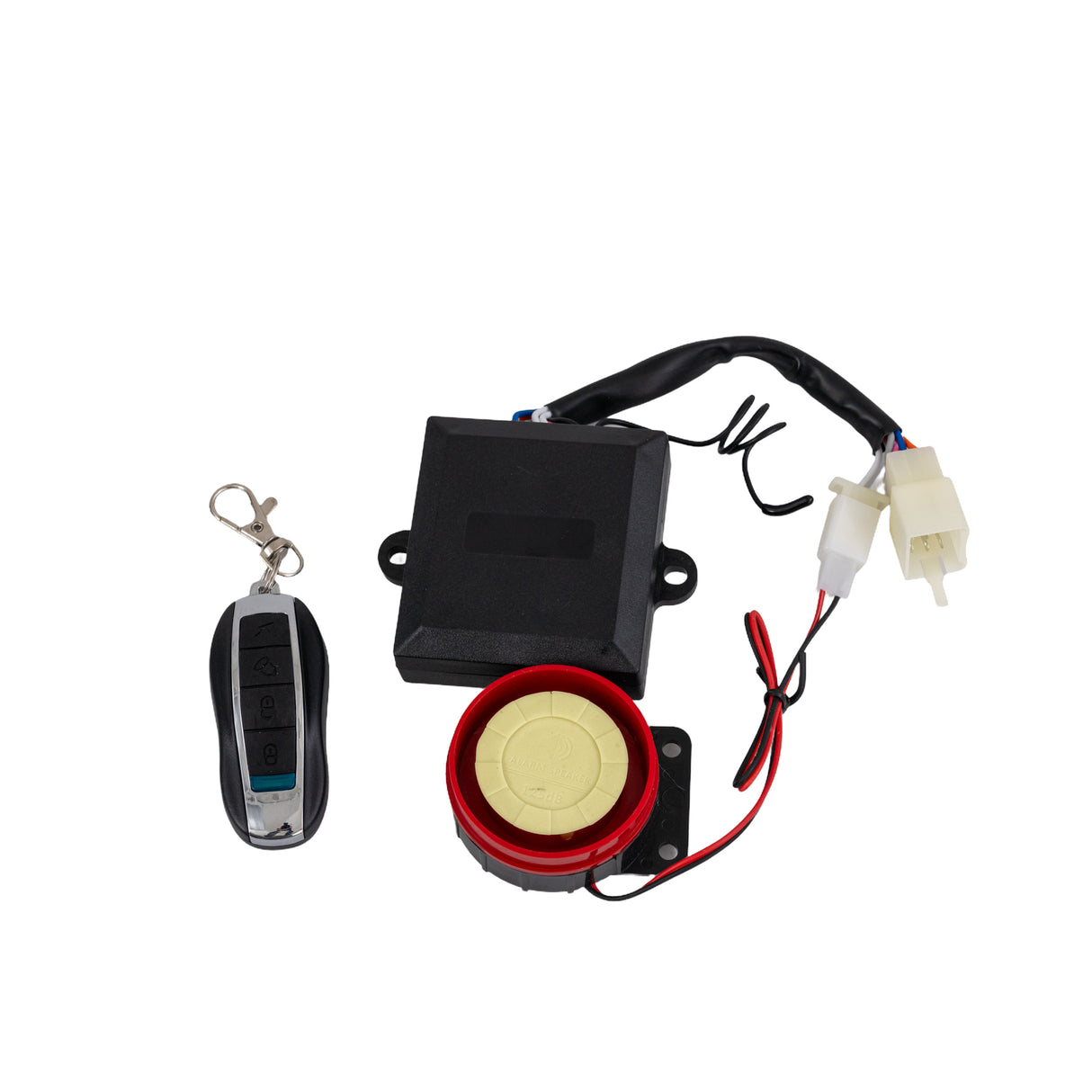 Remote Control Kill Switch for Coleman AT125-EX & AT125-UT ATVs, featuring a close-up of the remote control, key fob, and attached wires for easy installation and vehicle security.