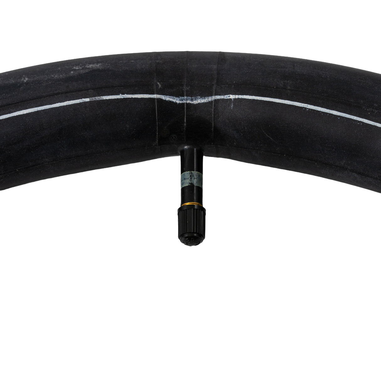 20x1.50-1.95 Bicycle Inner Tube with Straight Valve, showing a black rubber tube with a visible white line, designed for easy replacement on 20 bike tires.