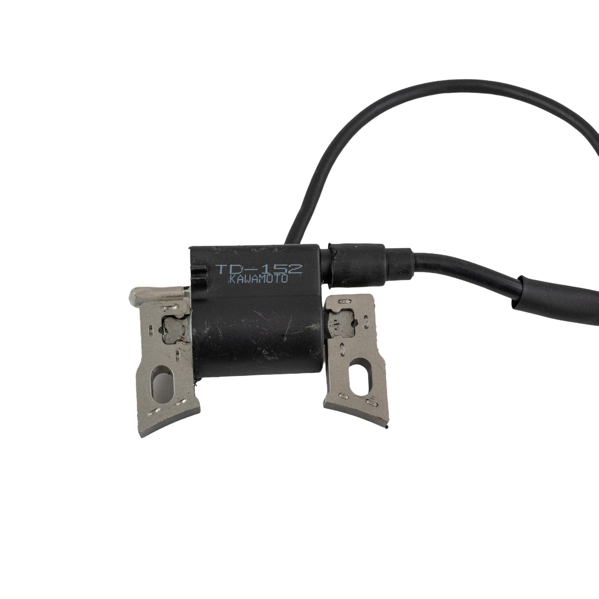 97cc Ignition Coil with 56 mm hole spacing for Baja Blitz, Dirt Bug, Doodle Bug, and Racer Mini Bikes; features black and silver electrical components with attached cable.