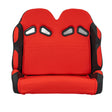 Red 25-1/2 Double Seat for Go-Karts, featuring padded upholstery with black detailing, designed for two riders. Includes back vents for seatbelt placement, suitable for various go-kart models.