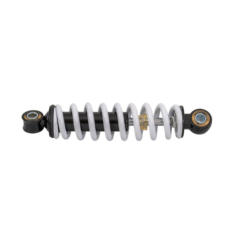 Rear Shock for the Realtree RTK200 196cc Go-Kart: Close-up of a black and white coil spring, showcasing its metal construction and coiled design for enhanced ride comfort and maintenance.