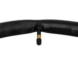 20x1-1/8 Bicycle Inner Tube with Straight Schrader Valve from Sunlite, shown close-up in black, highlighting the valve and tube texture.