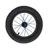 12 Wheel Assembly for the Mongoose Expo Freestyle Scooter featuring a black tire with blue spokes, including a spoked rim, Wanda 12-1/2x2-1/4 pneumatic tire, and an inner tube.