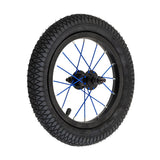 12 Wheel Assembly for the Mongoose Expo Freestyle Scooter featuring a black tire with blue spokes, a spoked rim, and a Wanda pneumatic tire for smooth riding on both front or rear.