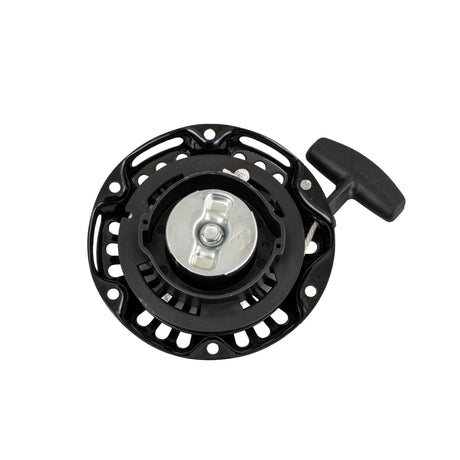 Pull Start for Coleman CC100X & CT100U Trail Mini Bikes: a black and silver pulley close-up, featuring a metal nut and handle. Suitable for various 80cc or 97cc 4-stroke engines.