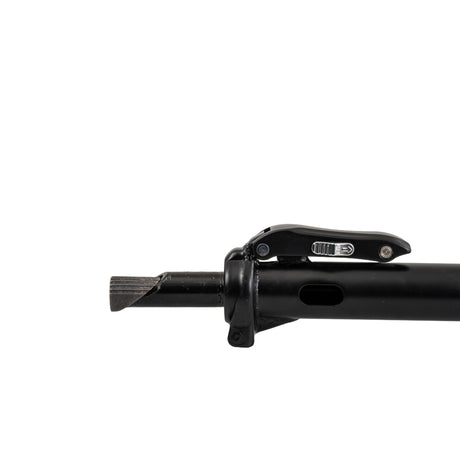 Folding Stem Assembly for the GOTRAX Flex Electric Scooter, showcasing a black metal rod with a metal tip, screw, and hole, designed for connecting the handlebar to the frame for compact storage.