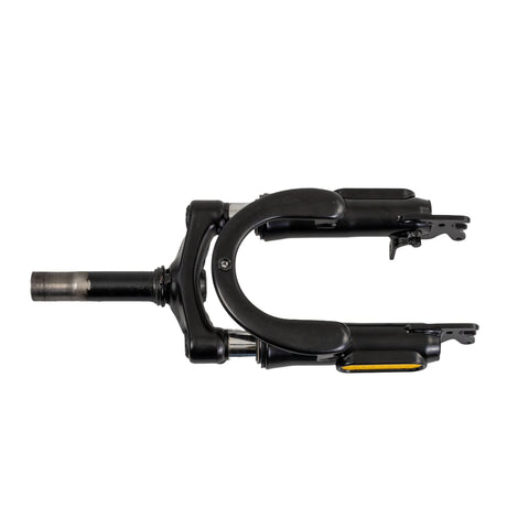 Front Fork for the GOTRAX Flex Electric Scooter, showcasing a sleek black metal fork with an integrated handle, and close-up views of its sturdy metal components.