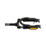 Front Fork for the GOTRAX Flex Electric Scooter, showcasing a black metal structure with a yellow handle, detailed close-up emphasizing the robust design of the bicycle pedal mechanism.