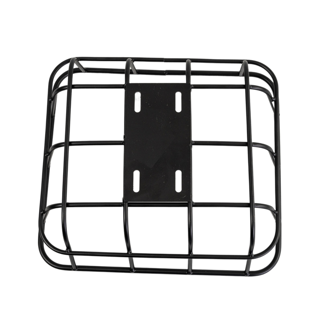 Rear Cargo Basket for the GOTRAX Flex Electric Scooter: A black metal cage with a black frame and holes.