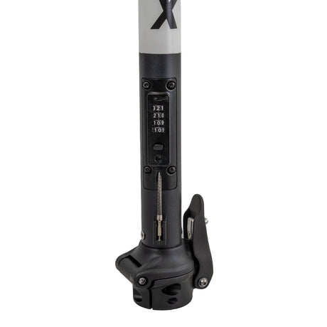 Close-up of the Folding Stem with Number Wire Security Lock for the GOTRAX G4 and GMAX Electric Scooter, featuring a black cylindrical body with a white X and a metal cable.