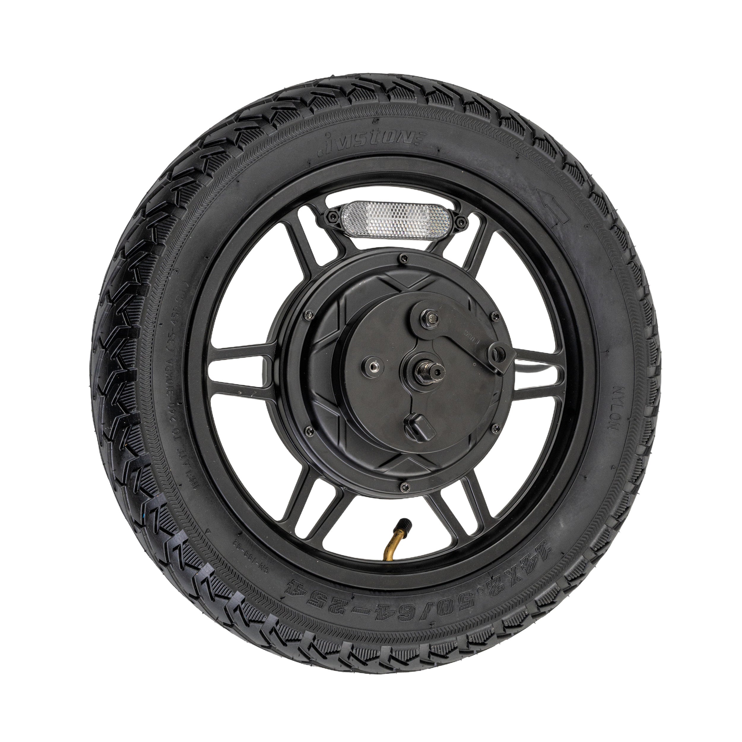 Rear Wheel with Hub Motor & Brake Assembly for the GOTRAX Flex Electric Scooter featuring a 12-spoke rim, pneumatic tire, axle, drum brake, and reflector.