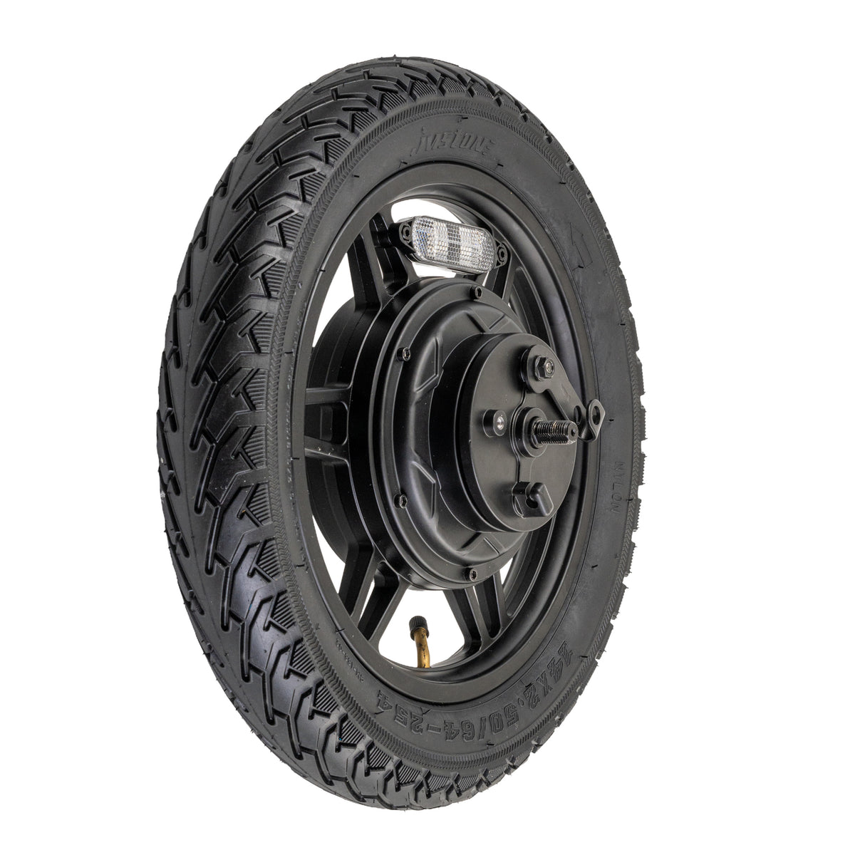 Rear Wheel with Hub Motor & Brake Assembly for the GOTRAX Flex Electric Scooter, featuring a 14x2.50 pneumatic tire, 12-spoke rim, hub motor, brake assembly, axle, reflector, and hardware.