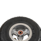 Front Wheel Assembly for the Razor E300 and Pocket Rocket (PR200) featuring a metal hub, rim, 3.00-4 tire, inner tube, axle, and 620ZZ wheel bearings, displayed in a close-up view.