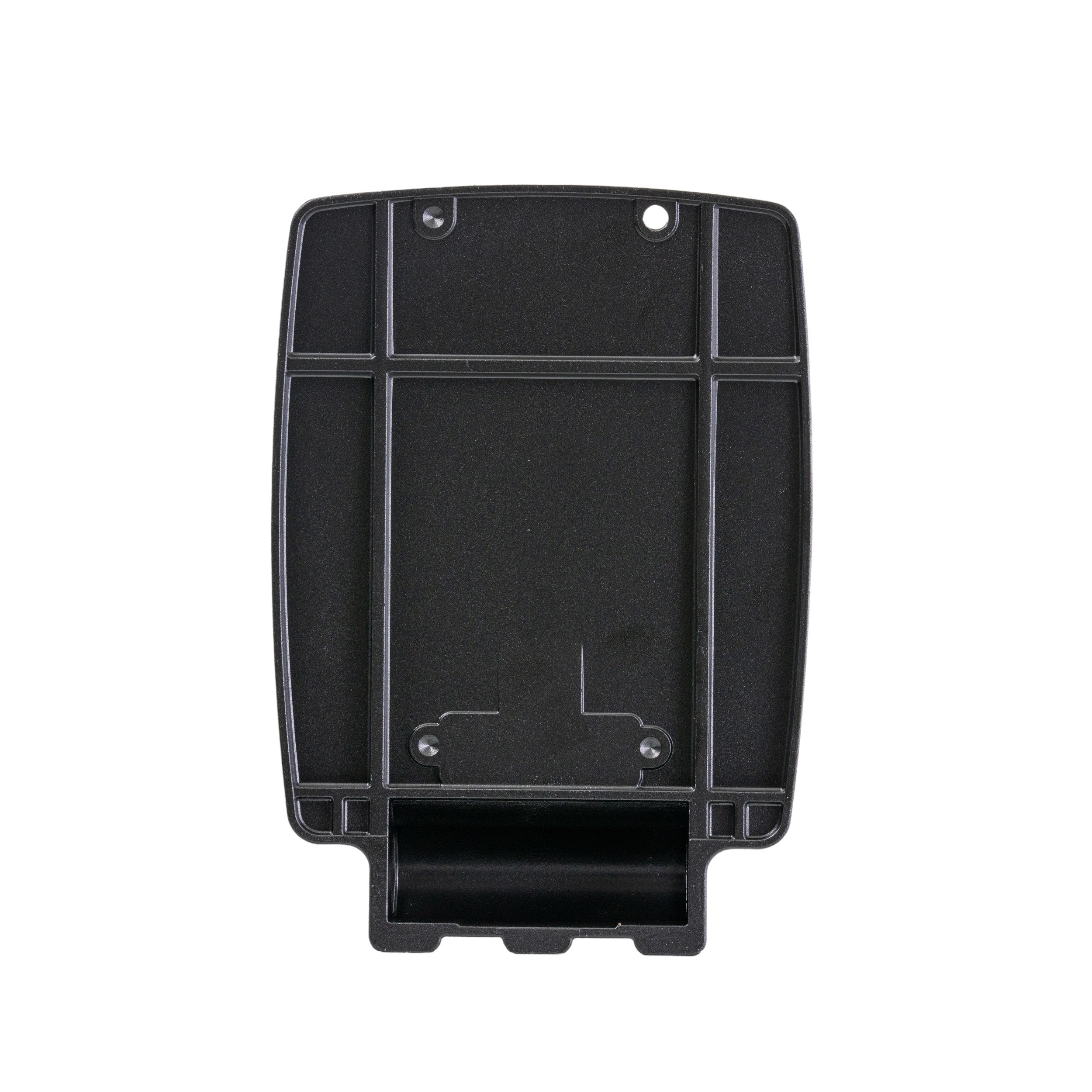 Standard Black Plastic Footplates for PaceSaver Power Chairs, showing a set of two black rectangular footplates with multiple holes, designed to fit over 7/8 diameter tubing.