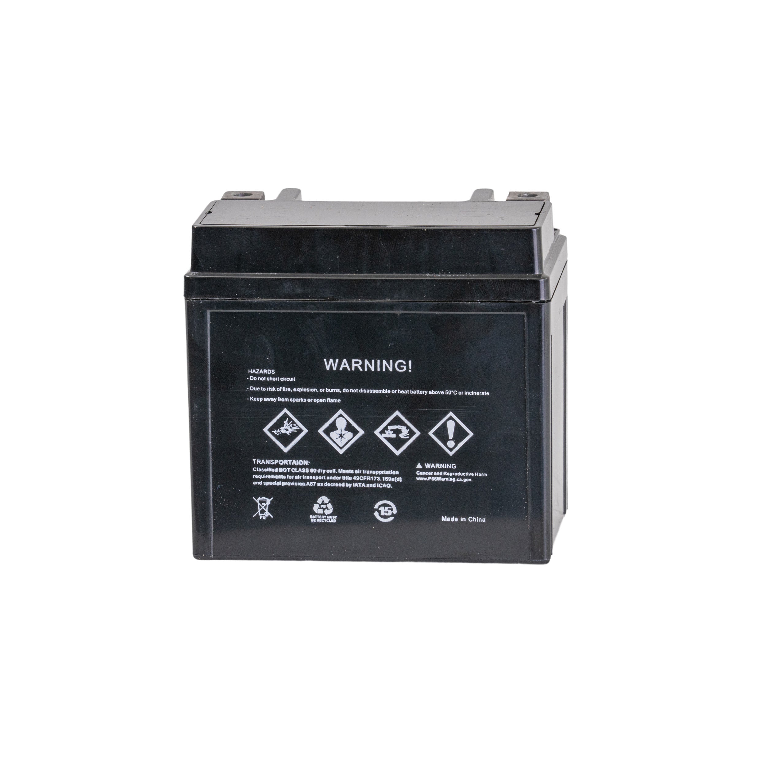 12 Volt YTX5L Replacement Scooter Battery for KYMCO Agility 50, featuring a black rectangular body with white text and symbols, designed for maintenance-free, leak-resistant, and high-performance use.