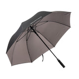 Golf Umbrella with Foam Handle: A black umbrella featuring a lightweight design, durable construction, and a comfortable foam grip handle, ideal for staying dry and secure in windy conditions.