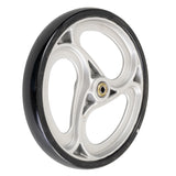 10 Front Wheel for the Drive Medical Nitro Rollator with a black 3-spoke rim and pre-installed bearings, showcasing a close-up of the sturdy alloy wheel designed for enhanced mobility.