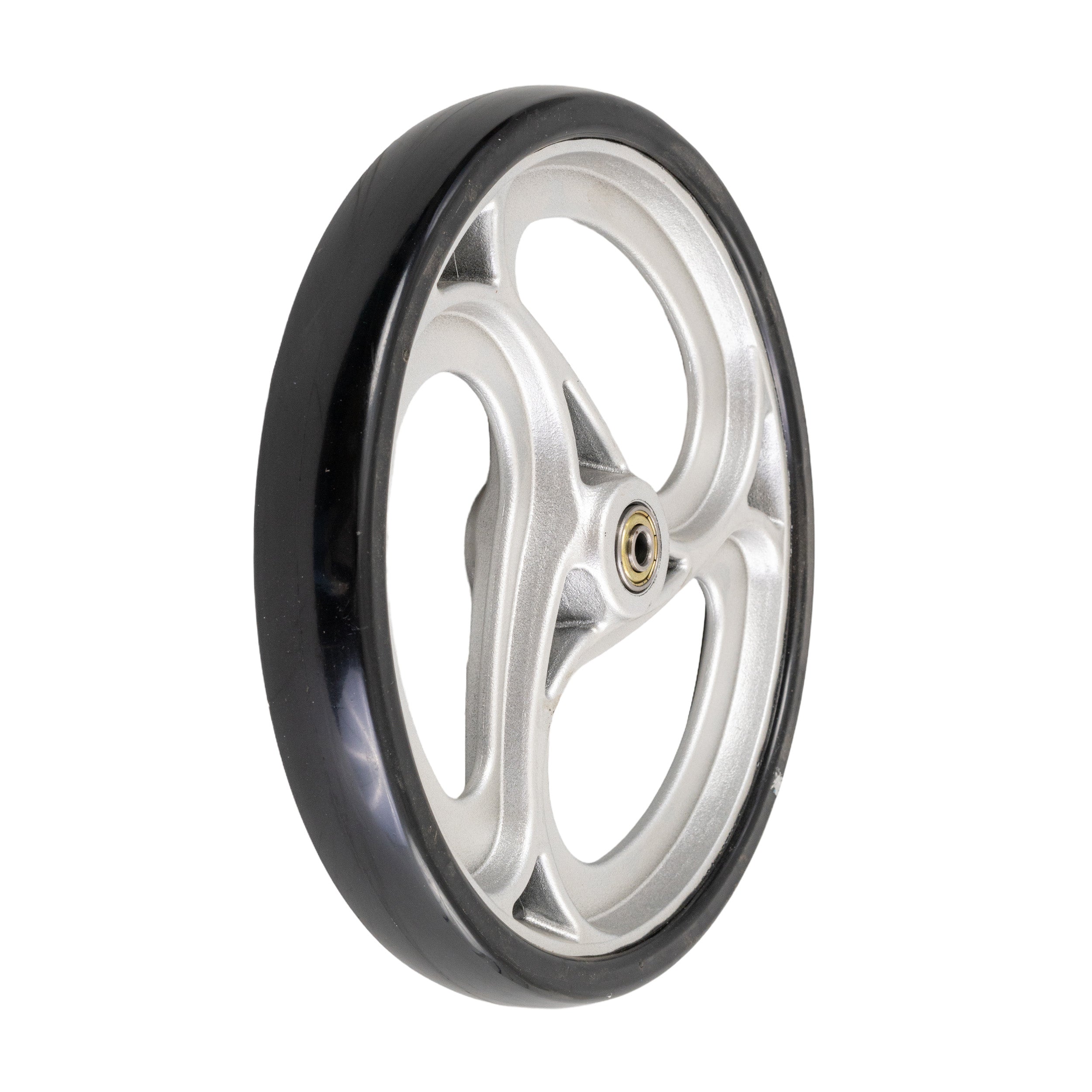 10 Front Wheel for the Drive Medical Nitro Rollator with a black 3-spoke rim and pre-installed metal bearings.