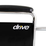 Close-up of the Right Desk Length Armrest Assembly for Drive Medical Silver Sport Wheelchairs, showcasing the steel tubing frame and soft upholstered desk-length armrest pad.