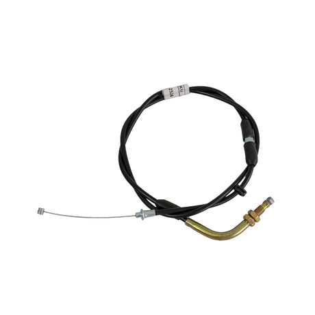 33 Throttle Cable for Go-Karts & Mini Bikes, featuring a black cable with metal barrel ends and an elbow noodle for compatibility with various gasoline-powered models.