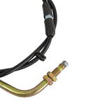 33 Throttle Cable for Go-Karts & Mini Bikes, featuring a metal pipe with a nut, black wire, and barrel ends, shown in close-up detail.