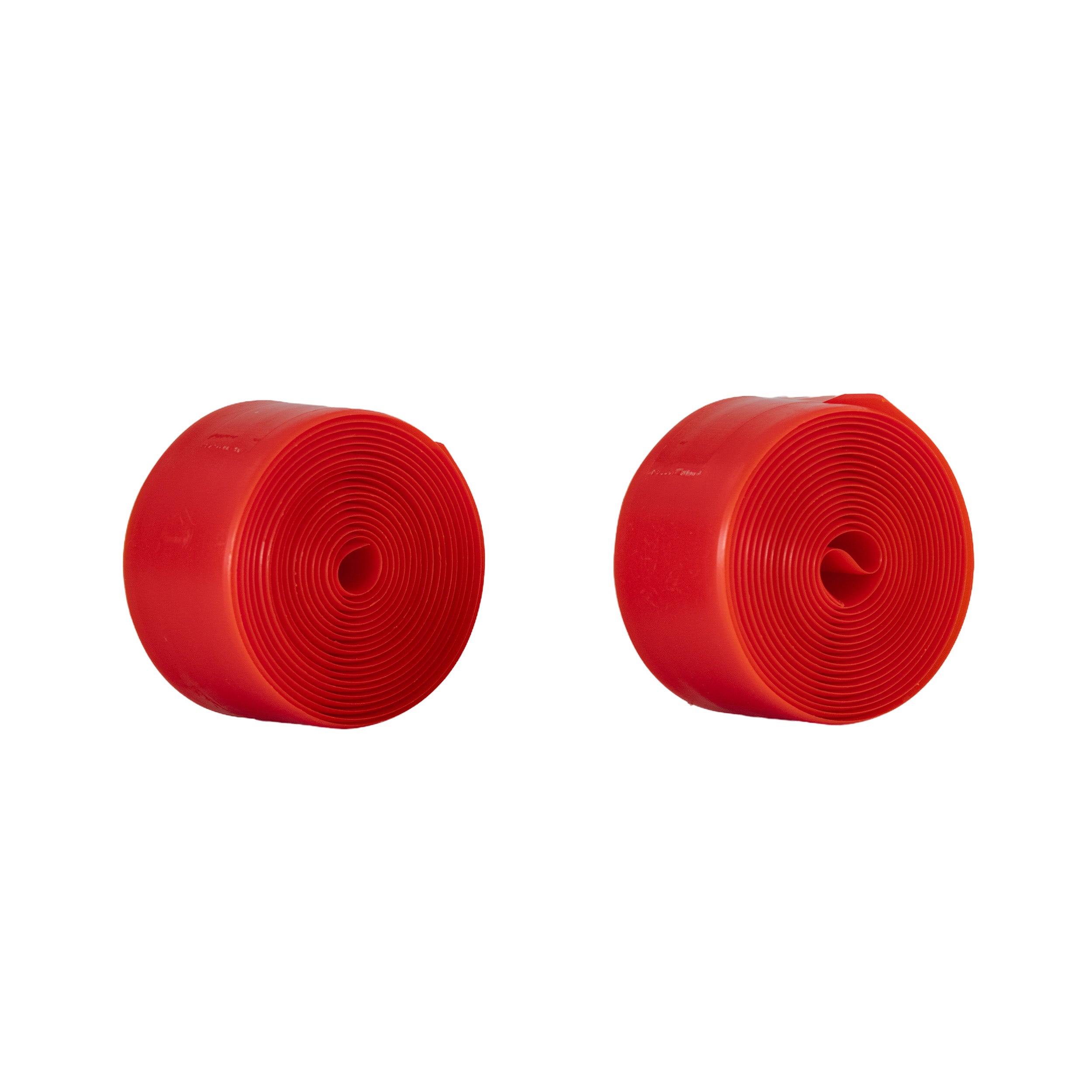 Flat Guard Orange Tire Liner Rim Tape for 26/29 x 1-7/8 - 2-1/2, shown as a pair of tightly rolled red tape rolls, designed to protect bicycle inner tubes from punctures.