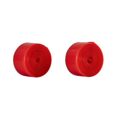 Flat Guard Orange Tire Liner Rim Tape for 26/29 x 1-7/8 - 2-1/2, shown as a pair of tightly rolled red tape rolls, designed to protect bicycle inner tubes from punctures.