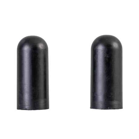 Black Rubber Tips for 5/8 Round Wheelchair Lock Extensions (Set of 2) showing close-up views of two black cylindrical rubber tips designed for wheelchair brake levers.