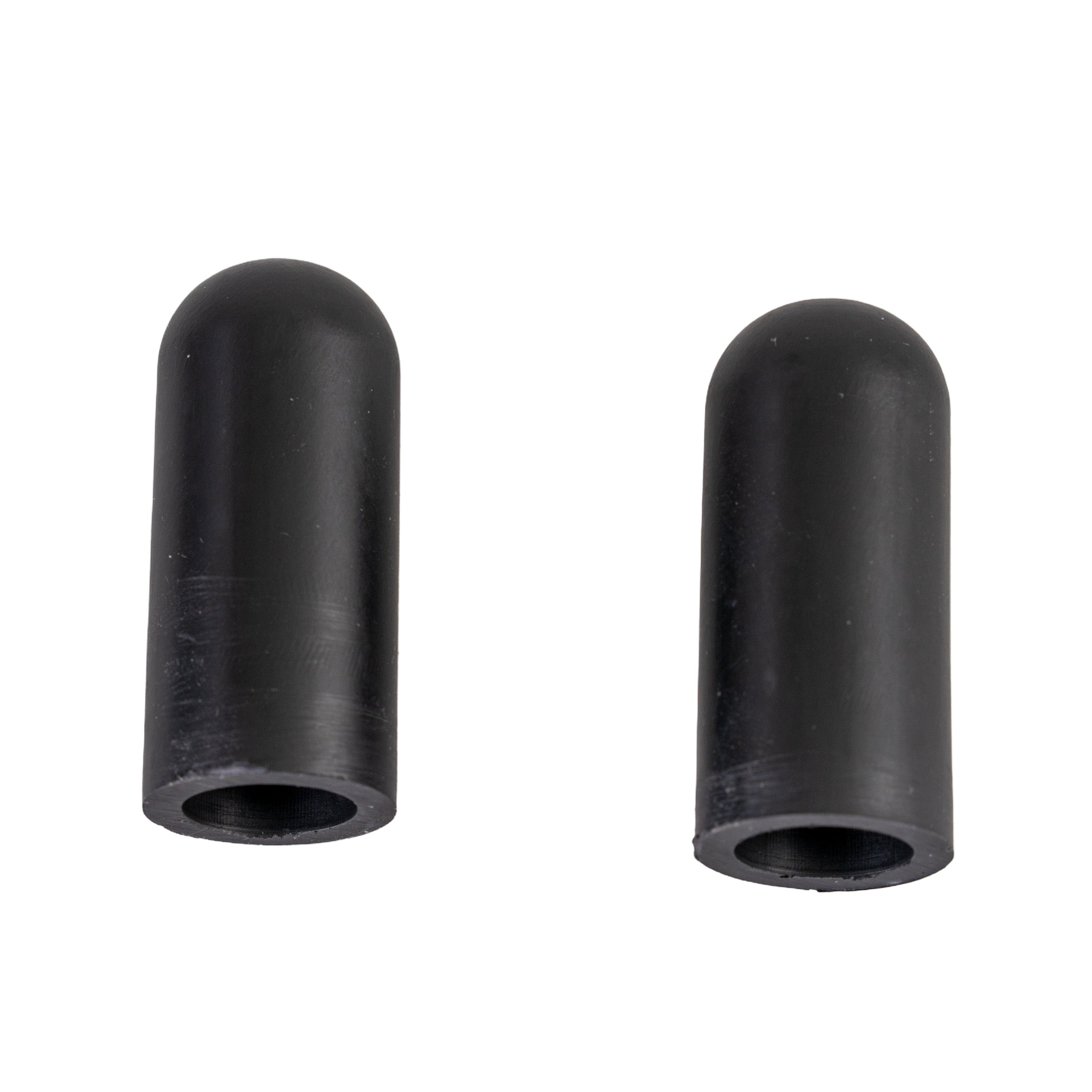 Black Rubber Tips for 5/8 Round Wheelchair Lock Extensions (Set of 2), showing two black cylindrical rubber tips designed for easy grip and secure wheel lock mechanism on wheelchair brake levers.