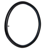 Heavy Duty Thorn Resistant Bicycle Inner Tube with Straight Schrader Valve, featuring a black tire with blue lines, designed for puncture resistance and easy installation with detailed mounting instructions.