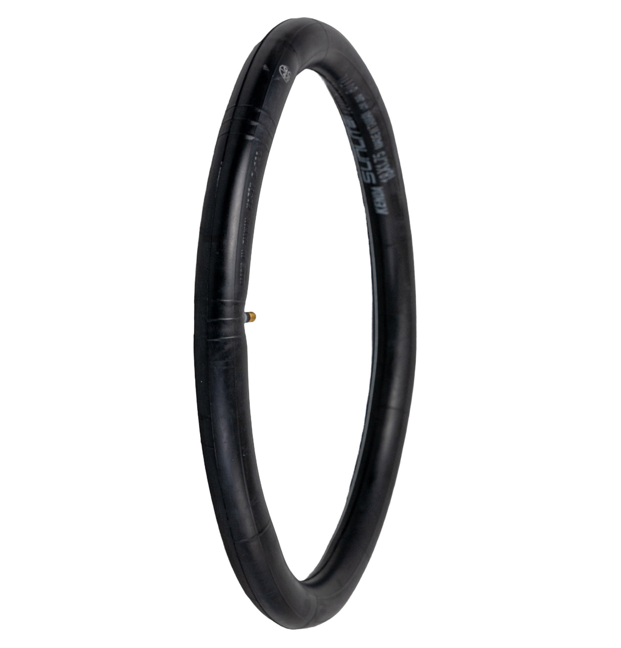 18x1.75-2.125 Heavy Duty Thorn Resistant Bicycle Inner Tube with Straight Schrader Valve, shown as a black rubber tube with a gold needle against a plain backdrop.