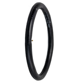 18x1.75-2.125 Heavy Duty Thorn Resistant Bicycle Inner Tube with Straight Schrader Valve, shown as a black rubber tube with a gold needle against a plain backdrop.