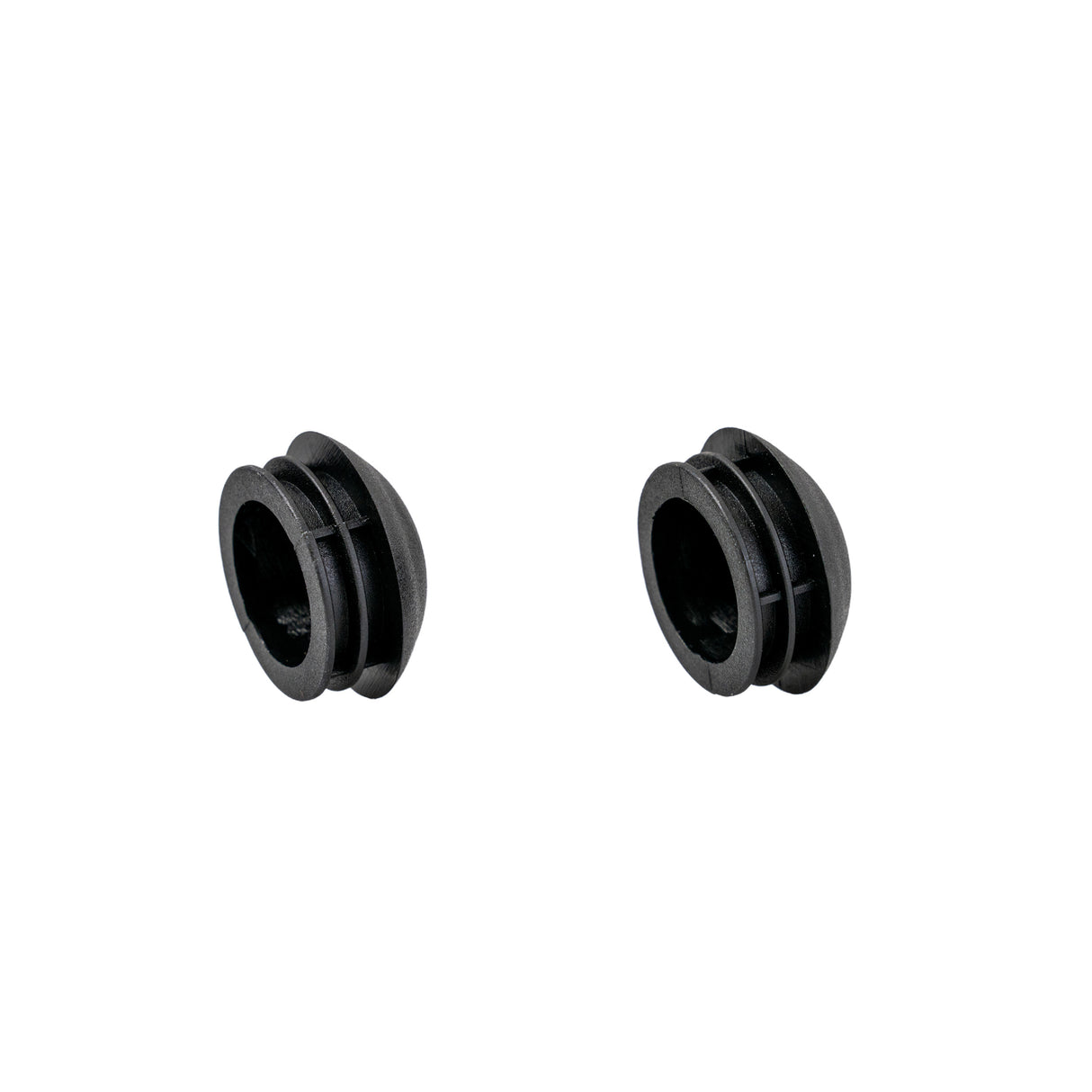 Rear Hub Caps for Drive Medical Nitro Rollator (Set of 2), featuring two black plastic caps designed for rear wheel hubs, protecting ball bearings from dirt and moisture with easy push-on installation.