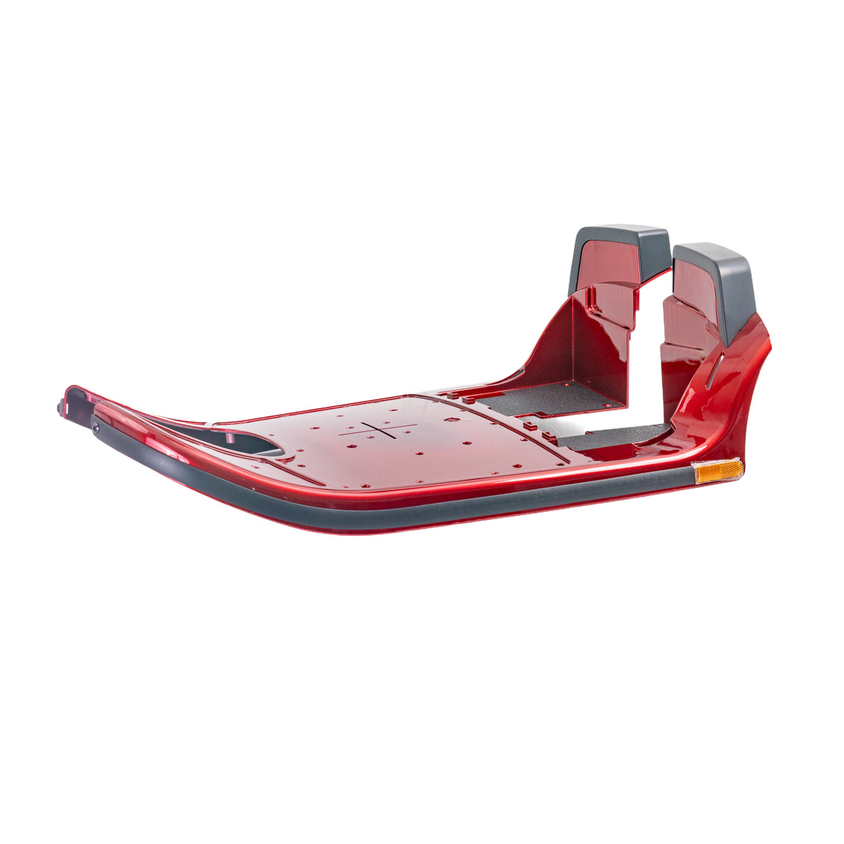 Red Front Shroud Assembly for the Pride Victory 9 (SC609), featuring sleek grey trim, designed to fit seamlessly on the scooter, ensuring functionality and compatibility for optimal performance.