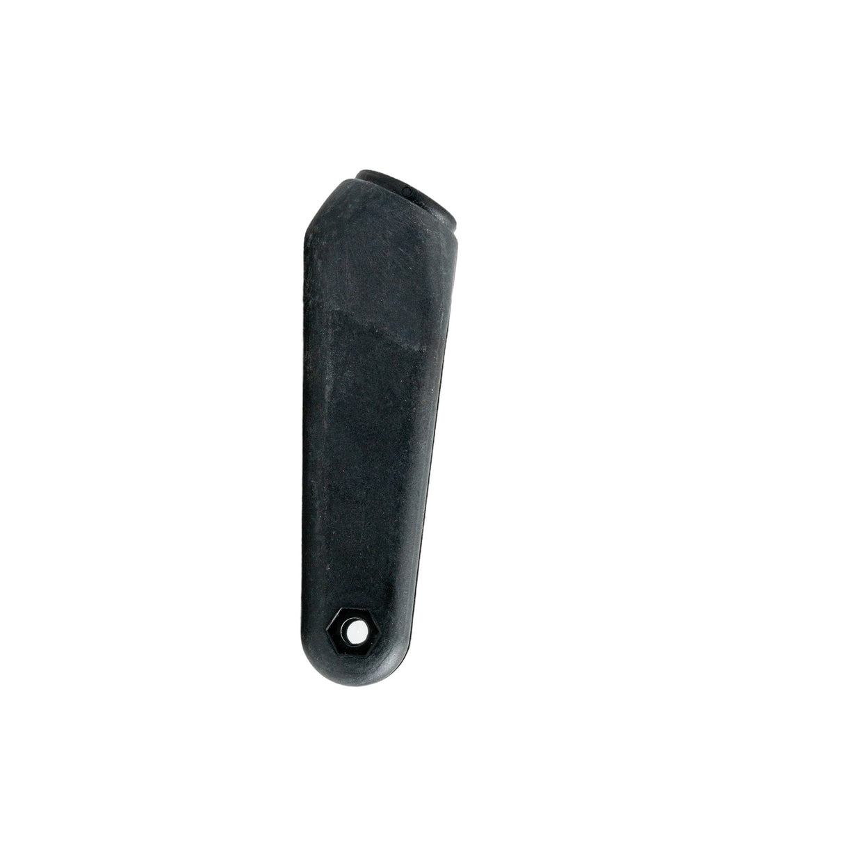 Universal Front Fork Assembly for Drive Duet Rollators, black plastic tool with a hole, designed to hold the rollator's 8 caster wheel, includes fork bearing, identical for left and right sides.